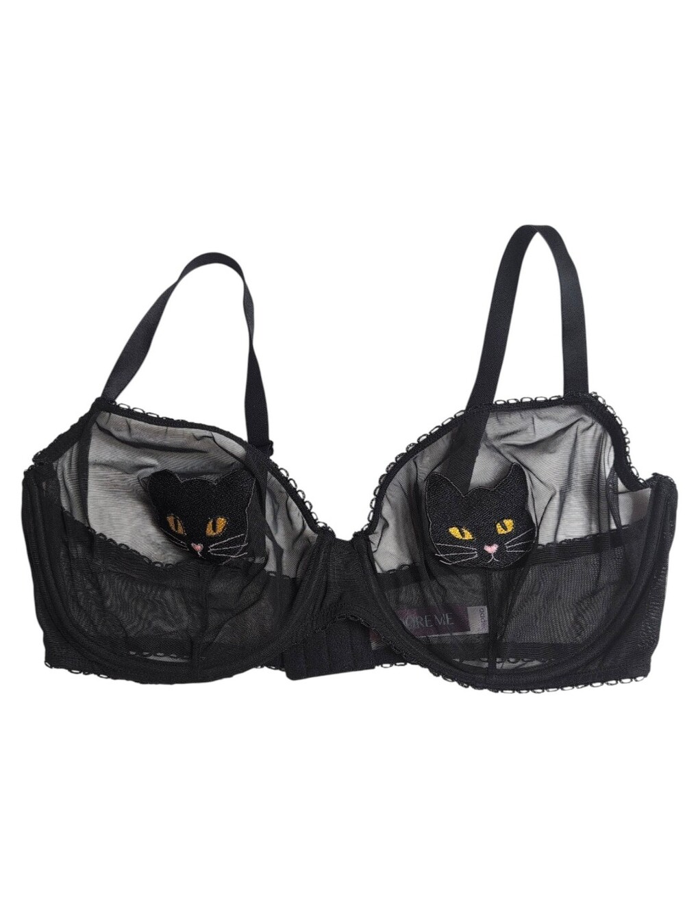 ADORE ME Black See Through Mesh Bra With Black Cats 38DDD